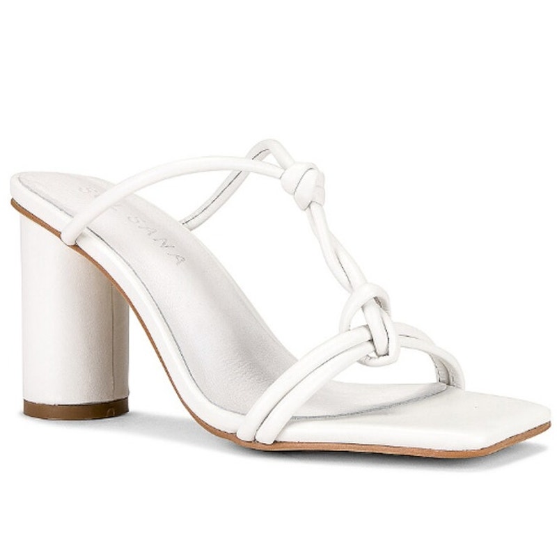 New Sol Sana Kirsten Slip On Knotted Vamp Circular Block Heel Mules White 36/5